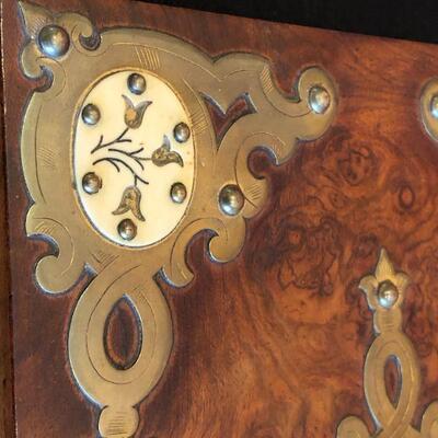 Beautiful Antique Wood and Metal Inlay Keepsake Box