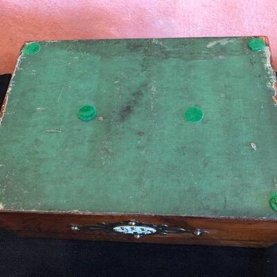 Beautiful Antique Wood and Metal Inlay Keepsake Box