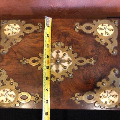 Beautiful Antique Wood and Metal Inlay Keepsake Box