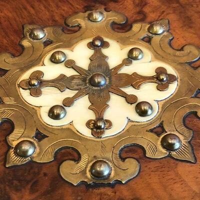 Beautiful Antique Wood and Metal Inlay Keepsake Box