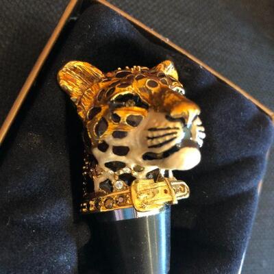 Jay Strongwater Leopard or Jaguar Designer Wine Bottle Stopper