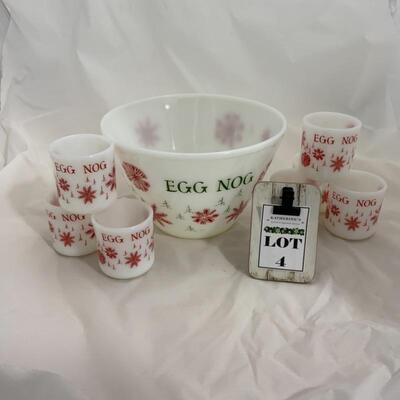 (4) Vintage | Fire King Egg Nog Bowl & 6 Mugs
