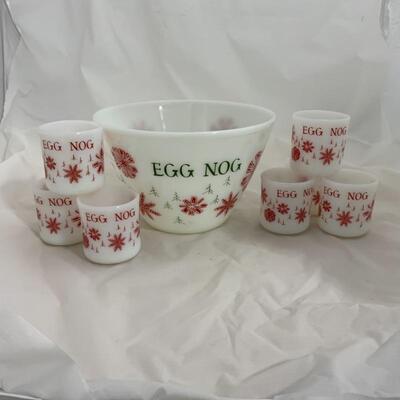 (4) Vintage | Fire King Egg Nog Bowl & 6 Mugs