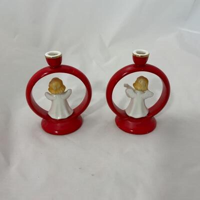 (9) Vintage | Norcrest Santa & Mrs Claus | Two Japan Angel Candleholders