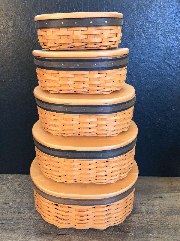 K23 Longaberger Harmony Stacking Oval Baskets with Wood Lids