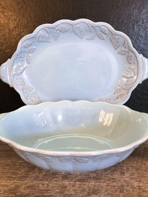 K25 Longaberger Blue Serving Platter and Bowl