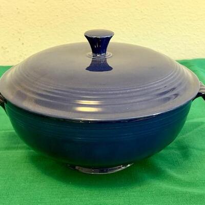 LOT 109 Vintage Fiesta Cobalt Blue Covered Serving Dish Round