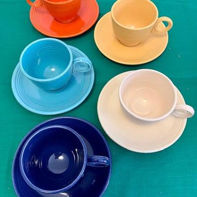 LOT 110 Group 5 Vintage Fiesta Coffee Cups & Saucers Ring Handle