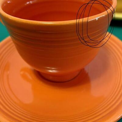LOT 117 Vintage Fiesta Ware 3 Coffee Cups & Saucers Ring Handle Medium Green