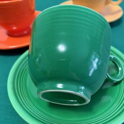 LOT 117 Vintage Fiesta Ware 3 Coffee Cups & Saucers Ring Handle Medium Green
