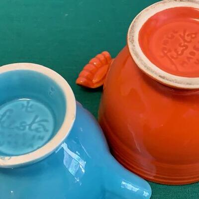 LOT 119 Vintage Fiesta Ware Covered Sugar Bowl & Creamer w/ Ring Handle