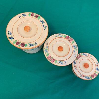LOT 150 Set 3 Ceramic Canisters Japan Floral Decoration 1950s