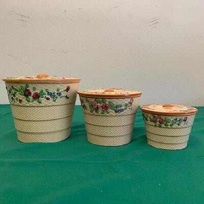 LOT 150 Set 3 Ceramic Canisters Japan Floral Decoration 1950s