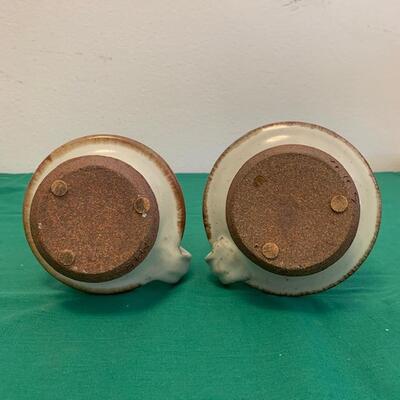 LOT 151 Pair Pottery Candle Holders Signed 8" tall