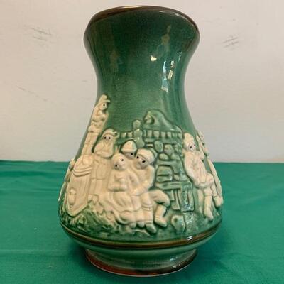 LOT 153 Vintage Ceramic Pitcher Japan Green Brown Dancers