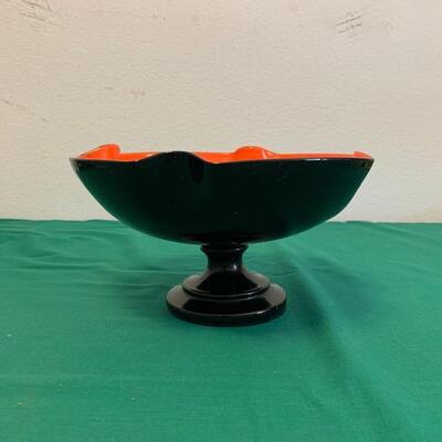 LOT 158 Antique Back & Orange Glass Footed Compote Candy Dish