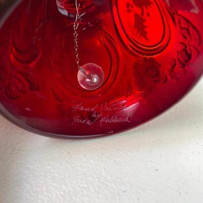 Lot# 152 S Freda Hubbard Signed Red FentonGlass Bell