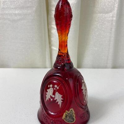 Lot# 152 S Freda Hubbard Signed Red FentonGlass Bell