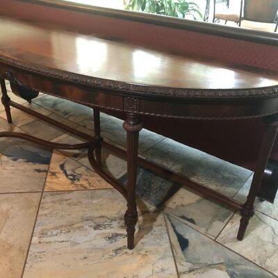 Vintage Imperial Flame Mahogany Demilune Console Table - 6ft