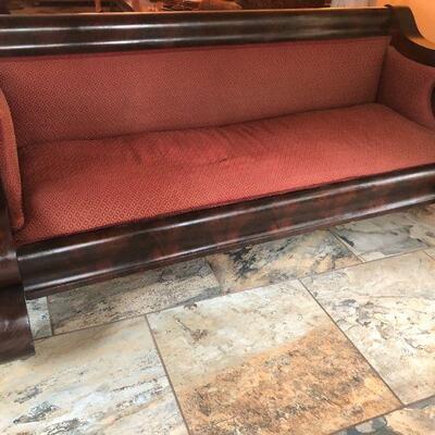 Antique 1800s Flame Mahogany Empire Sofa - Newly Reupholstered 