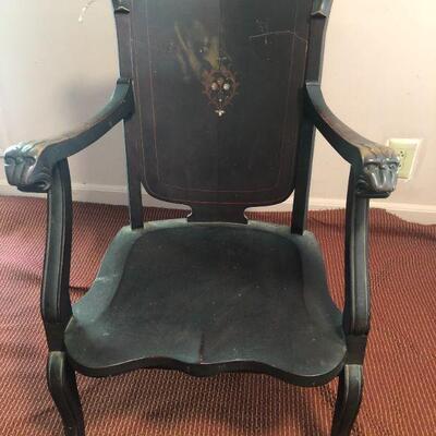 Antique Parlor Chair with Carved Griffon Arms - Needs Repair