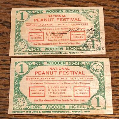 1938 National Peanut Festival Wooden Nickel Fair Passes