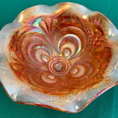 LOT 169 ANTIQUE CARNIVAL GLASS CANDY DISH