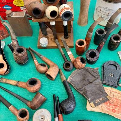 LOT 170 VINTAGE PIPE COLLECTION TOBACCO TINS POUCH SMOKING