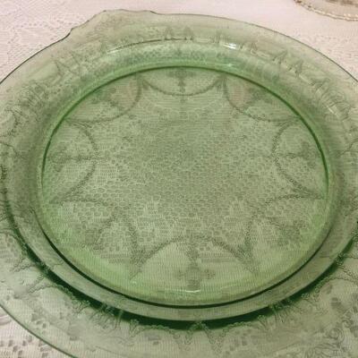 Lot of Green Depression Glass Plates - Uranium Vaseline Glass