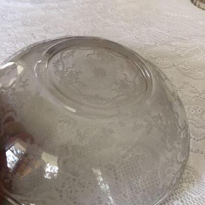Antique Etched Glass Bowl and Cup Lot 