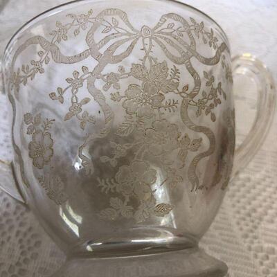 Antique Etched Glass Bowl and Cup Lot 