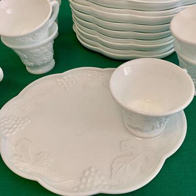 LOT 175 VINTAGE MILK GLASS LUNCHEON PLATES w/CUPS GRAPE PATTERN