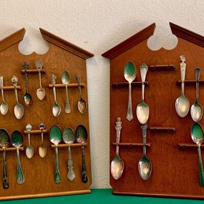 LOT 185 SOUVENIR SPOON COLLECTION IN WALL HOLDERS