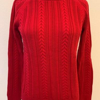 LOT 219 LANDS END RED CABLE KNIT SWEATER