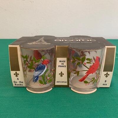 LOT 225 Arcoroc 4 Glasses New Made in France 9oz Birds