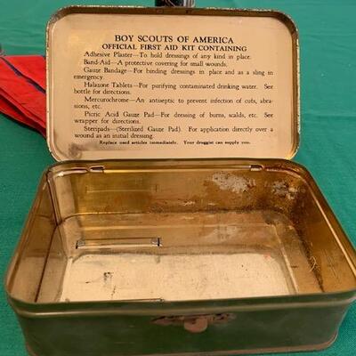 LOT 228 Vintage Boy Scout Collectables Flashlights Neckerchief First Aid Box