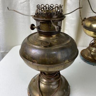 Lot# 193 3 Electrified Oil Kerosene Lamps Aladdin Model 3 