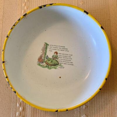 LOT 239  ANTIQUE ENAMEL CHILD'S BOWL & CUP LITTLE POLLY FLANDERS