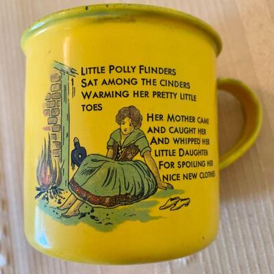 LOT 239  ANTIQUE ENAMEL CHILD'S BOWL & CUP LITTLE POLLY FLANDERS