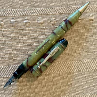 LOT 246 ANTIQUE MARXTON PEN/PENCIL COMBO MARBLED BAKELITE ECLIPSE ART DECO BOX