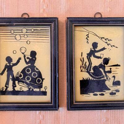 LOT 250. GROUP OF ANTIQUE FRAMED SILHOUETTES MOTHER COUPLE & CHILDREN PLAYING