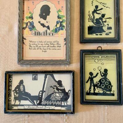 LOT 250. GROUP OF ANTIQUE FRAMED SILHOUETTES MOTHER COUPLE & CHILDREN PLAYING