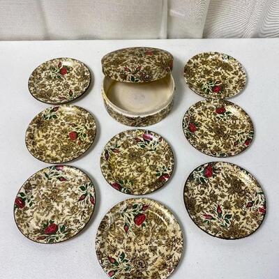 Lot# 217 s Vintage Highmount Quality 8 Coasters Set W Box Alcohol Proof Japan Floral design