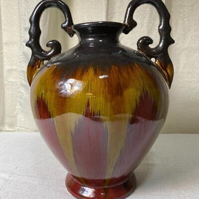 Lot# 227 -Large Earthy Pottery Vase Blues Reds Browns 