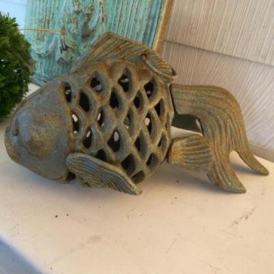 823: Iron Koi Fish Lantern with Wall Hanging 