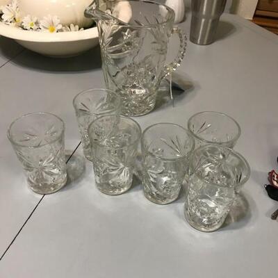 Glass Pitcher and Six Glasses