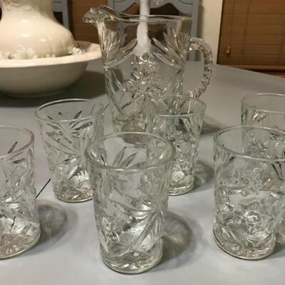 Glass Pitcher and Six Glasses