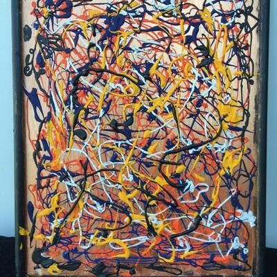 JACKSON POLLOCK Style Original 13 x 16 Oil on Glass with copper background