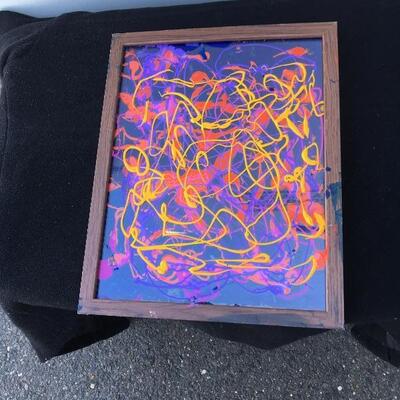 JACKSON POLLOCK Style Original 11 x 14 Oil on Glass with cobalt background