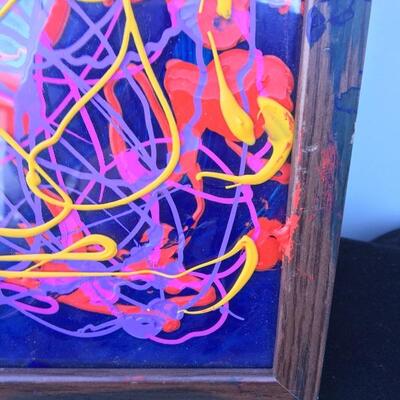 JACKSON POLLOCK Style Original 11 x 14 Oil on Glass with cobalt background